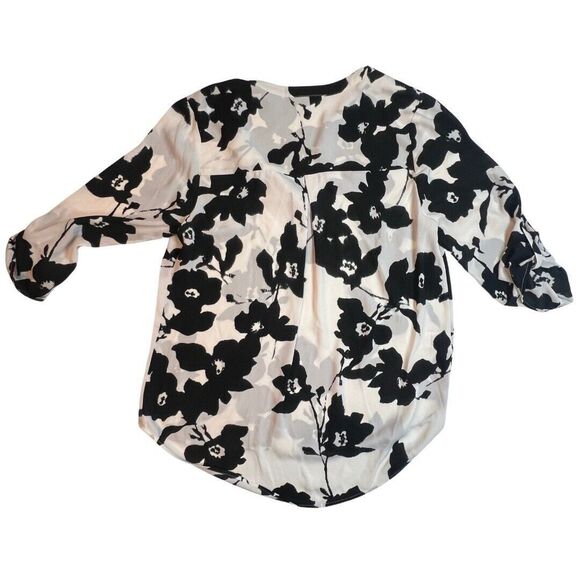Daniel Rainn Blouse Women Petite Medium White Black Floral High Low Sheer Tunic - Picture 2 of 9